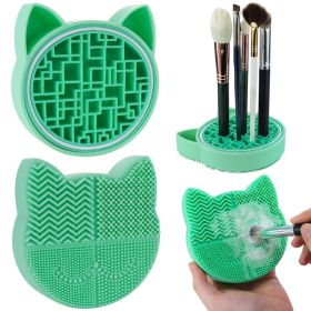 Mygeromon Makeup Brush Cleaner Mat Silicone With Dryer Holder Green