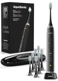 Aquasonic Black Series Ultra Whitening Toothbrush – ADA Accepted Electric Toothbrush- 8 Brush Heads & Travel Case – 40
