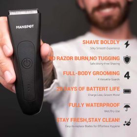 Manscape Groin & Body Hair Trimmer for Men, Electric Ball Pubic Trimmer Shaver,Manscape Kit with 4 Guard,Replaceable Ceramic Blade Heads