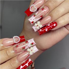 24 PCS Strawberry Bow Nail Art