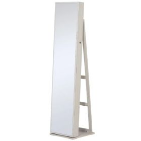 Lockable Jewelry Cabinet Standing Armoire Full Length Mirror LED Lights White Jewelry Organizer