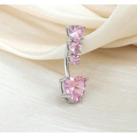 Heart CZ Pink Set Pink Heart Shaped Umbrella Rings With Zirconia,Hypoallergenic Surgical Steel,