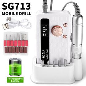 Electric Nail Drill - 45000RPM Portable Nail Drill-Rechargeable Nail E-File Kit With 6 Bits & Base-LED Screen-Ultra-Silent, Rechargeable Nail Drills M (Option: WHITE)