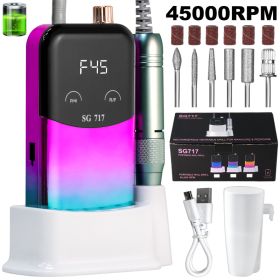 Professional Electric Nail Drill Machine Gradient - Solid Color, 45000RPM Portable Rechargeable Efile Nail Drill Cordless,Electric Nail File Kit For W (Option: Purple)