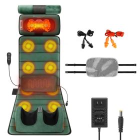 Full Body Electric Massage Mat Heating Vibration Massage Pad Cushion Back Massage Mattress Chair Pad with Neck Foot Massage Head Pillow and Cloth Lumb (Option: Green)