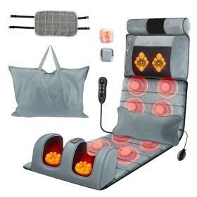 Full Body Electric Massage Mat Heating Vibration Massage Pad Cushion Back Massage Mattress Chair Pad with Neck Foot Massage Head Pillow and Cloth Lumb (Option: Grey-Advanced)