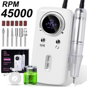 Professional Electric Nail Drill, 45000RPM Cordless Nail File Drill With 6 Drills, LCD Display, Nail File Machine For Removing Acrylic Gel Nails, Nail (Option: WHITE)