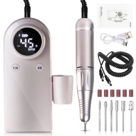 45000RPM Professional Nail Drills Kit With 6 Drill Bits, Portable Electric Nail Drill For Acrylic Nails Gel Polishing Removing, Rechargeable Nail File (Option: Pink)