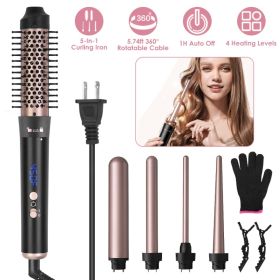 2 Type Options--1Pc 5 In 1 Curling Wand Hair Curling Iron Brush Anti-Tangle Hair Thermal Brush Curler With 4 Heating Levels 360 Degree Rotatable Cable (Option: NoLeakageProtect)