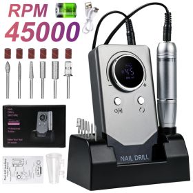 Electric 45000RPM Nail Drill Machine Rechargeable Portable Nail File Electric DIY Nail Drill Kit With Smart LCD Screen For Gel Nail Manicure And Pedic (Option: Gray)