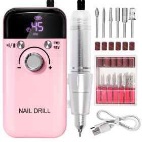 Electric Nail Drill Professional 45000RPM - Rechargeable Nail Drill Kit Portable Electric Nail File With Complete Bits For Acrylic Nails Gel Polishing (Option: Pink)
