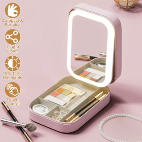1Pc Portable Travel Makeup Bag With LED Mirror Rechargeable Beauty Mirror With 3 Color Light Dimmable Brightness Waterproof Cosmetic Bag With 4 Compar (Option: Pink)