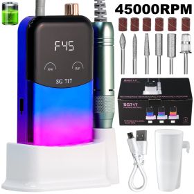 Professional Electric Nail Drill Machine Gradient - Solid Color, 45000RPM Portable Rechargeable Efile Nail Drill Cordless,Electric Nail File Kit For W (Option: Blue)