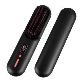 Grey-Black Options -- 1Pc Cordless Negative Ion Hair Straightener Brush Rechargeable Mini Styling Comb With 12 Heating Levels Anti-scald 30S Preheatin (Option: BLACK)