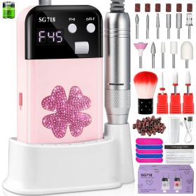Rechargeable Nail Drill 45000 RPM - Electric Nail File For Shaping, Removing & Polishing Gel Nails-Lightweight & Easy To Use-Perfect For Home & Salon (Option: Pink-Flower)