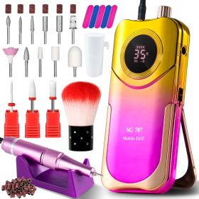 Portable Electric Nail Drill Cordless, 35000 RPM Electric Nail File With Holder,Rechargeable Nail Drill E Filer For Nails,Electric Nail Buffer Nail Fi (Option: Golden)