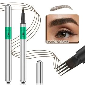 Microblading Eyebrow Pen,Waterproof Eye Brow Pen With 4-Fork-Tip Liquid Brow Pen For Natural Looking Defined Eyebrows,01,02,03 (Option: Dark brown)