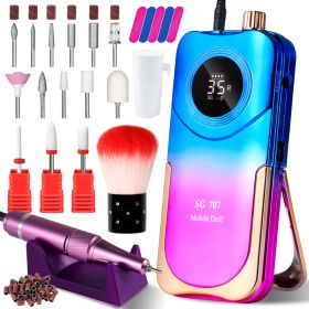 Portable Electric Nail Drill Cordless, 35000 RPM Electric Nail File With Holder,Rechargeable Nail Drill E Filer For Nails,Electric Nail Buffer Nail Fi (Option: Blue)