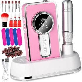 Electric 45000RPM Nail Drill Machine Rechargeable Portable Nail File Electric DIY Nail Drill Kit With Smart LCD Screen For Gel Nail Manicure And Pedic (Option: Pink)