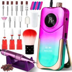 Portable Electric Nail Drill Cordless, 35000 RPM Electric Nail File With Holder,Rechargeable Nail Drill E Filer For Nails,Electric Nail Buffer Nail Fi (Option: Green)