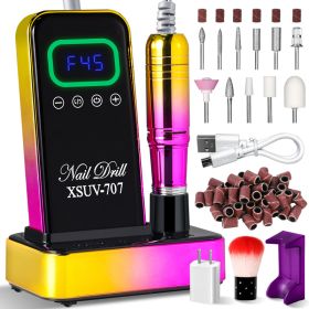 Cordless Nail Drill 45000 RPM, Rechargeable Electric Nail File Kit For Acrylic Gel Polishing Removing, Nail Drill Kit With Bits & Base, Portable Nail (Option: Gold)