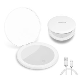 Travel Makeup Mirror With LED Light,  Magnifying Mirror With Light Perfect Wife Birthday Gift Ideas, 3.5 Inches 2 Side Compact Mirror Portable For Han (Option: WHITE)