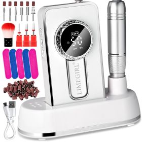 Electric 45000RPM Nail Drill Machine Rechargeable Portable Nail File Electric DIY Nail Drill Kit With Smart LCD Screen For Gel Nail Manicure And Pedic (Option: WHITE)