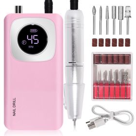 Rechargeable Electric Nail File Professional - 45000RPM Portable Efile Nail Drill Kit, Cordless E File Nail Drill Machine For Acrylic Gel Nails Salon (Option: Pink)
