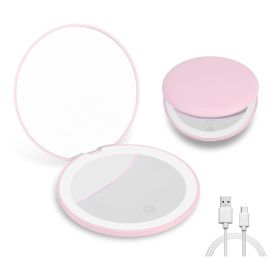 Travel Makeup Mirror With LED Light,  Magnifying Mirror With Light Perfect Wife Birthday Gift Ideas, 3.5 Inches 2 Side Compact Mirror Portable For Han (Option: Pink)