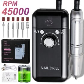 Electric Nail Drill Professional 45000RPM - Rechargeable Nail Drill Kit Portable Electric Nail File With Complete Bits For Acrylic Nails Gel Polishing (Option: BLACK)