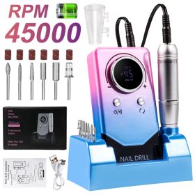 Electric 45000RPM Nail Drill Machine Rechargeable Portable Nail File Electric DIY Nail Drill Kit With Smart LCD Screen For Gel Nail Manicure And Pedic (Option: Color)
