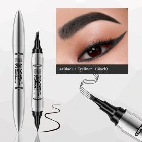 2 In 1 Microblading Eyebrow Pen, 4 Fork Tip,3D Waterproof Magic Eyebrow Pencil With Multifunctional Double Head Eyebrow Pencil With Eyeliner Pencil, W (Option: BLACK)