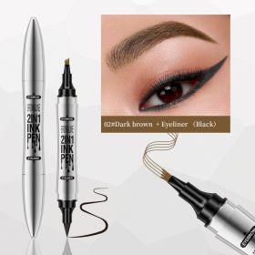 2 In 1 Microblading Eyebrow Pen, 4 Fork Tip,3D Waterproof Magic Eyebrow Pencil With Multifunctional Double Head Eyebrow Pencil With Eyeliner Pencil, W (Option: Dark brown)