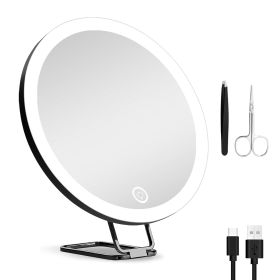 30X Magnifying Mirror With Light 3 Colors Dimmable Brightness Included Tweezer Scissor Travel Magnifying Makeup Mirror with Suction Cup 360° Adjustabl (Color: Black)
