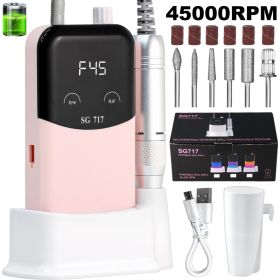 Professional Electric Nail Drill Machine Gradient - Solid Color, 45000RPM Portable Rechargeable Efile Nail Drill Cordless,Electric Nail File Kit For W (Option: Pink)