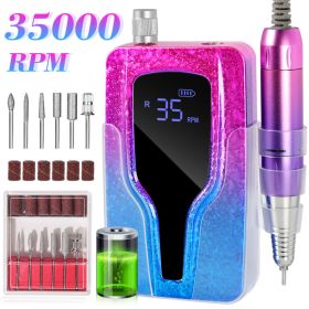 Professional Electric Nail Drill, 45000 RPM Cordless Rechargeable E-File Machine, With 12 Bits, Sanding Bands, LCD Display For Acrylic Gel Nails (Option: Purple)
