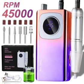 Rechargeable Electric Nail File Professional - 45000RPM Portable Efile Nail Drill Kit, Cordless E File Nail Drill Machine For Acrylic Gel Nails Salon (Option: Colorful)