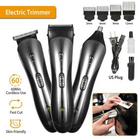 Men Electric Hair Clipper Trimmer Rechargeable Beard Shaver Razor Nose Trimmer Set (Option: BLACK)