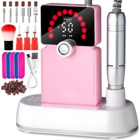 Nail Drill, Portable Electric Nail File 50000RPM, Rechargeable Nail Drill Professional With Bits & Base, For Acrylic Gel Nails, E-File Machine, Manicu (Option: Pink)