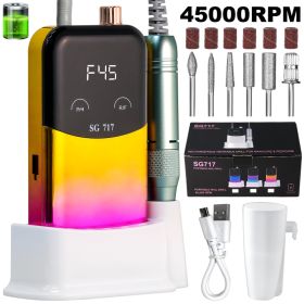 Professional Electric Nail Drill Machine Gradient - Solid Color, 45000RPM Portable Rechargeable Efile Nail Drill Cordless,Electric Nail File Kit For W (Option: Yellow)