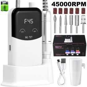 Professional Electric Nail Drill Machine Gradient - Solid Color, 45000RPM Portable Rechargeable Efile Nail Drill Cordless,Electric Nail File Kit For W (Option: WHITE)