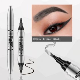 2 In 1 Microblading Eyebrow Pen, 4 Fork Tip,3D Waterproof Magic Eyebrow Pencil With Multifunctional Double Head Eyebrow Pencil With Eyeliner Pencil, W (Option: Grey)