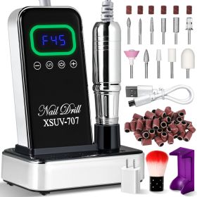 Cordless Nail Drill 45000 RPM, Rechargeable Electric Nail File Kit For Acrylic Gel Polishing Removing, Nail Drill Kit With Bits & Base, Portable Nail (Option: BLACK)