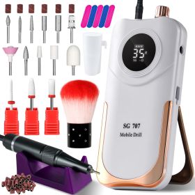 Portable Electric Nail Drill Cordless, 35000 RPM Electric Nail File With Holder,Rechargeable Nail Drill E Filer For Nails,Electric Nail Buffer Nail Fi (Option: WHITE)