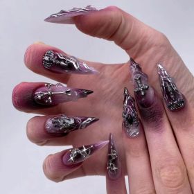Halloween Spicy And Sweet Cool Nail Art, French Flame Cross Nail Art, Purple Gradient Series Spider Nail Tips Fake Nails (Option: Default)